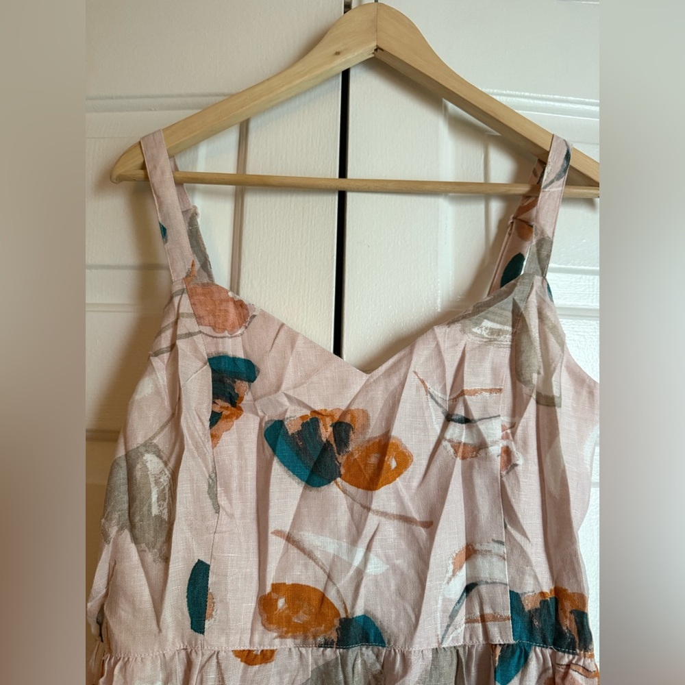 Rachel Zoe Blush Pink Linen Floral Dress sz 12 Romantic Cottage Galentine - Picture 4 of 8